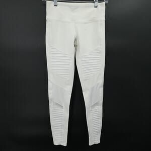 Alo Leggings Women XXS White Moto Mesh High Waist Yoga‎ Workout Gym Athleisure